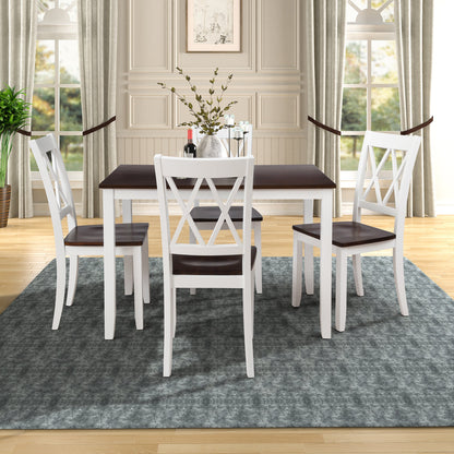 5-Piece Solid Wood Dining Table Set with Comfortable Chairs