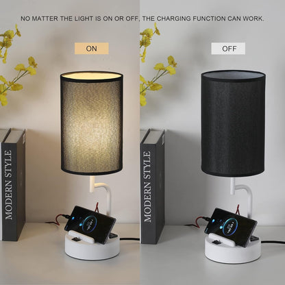 Table Lamp With 3 USB Ports And AC Outlet - White Black