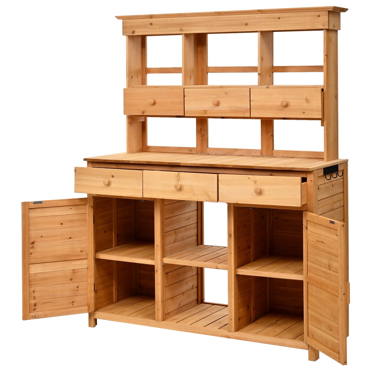 65.7'' H Tall Fir Wood Garden Potting Bench Table with Hutch