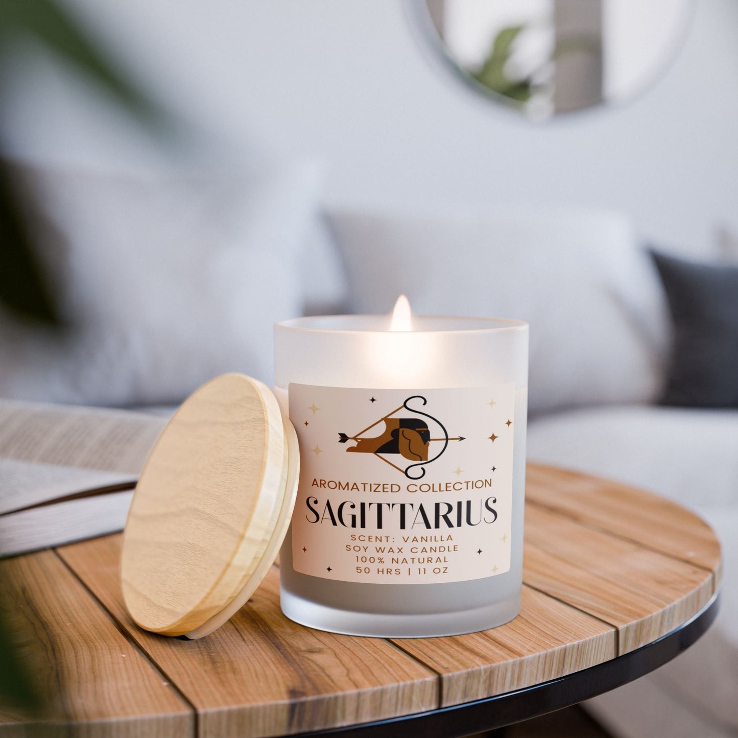Sagittarius Vanilla Scented Candle, 11oz Frosted Glass
