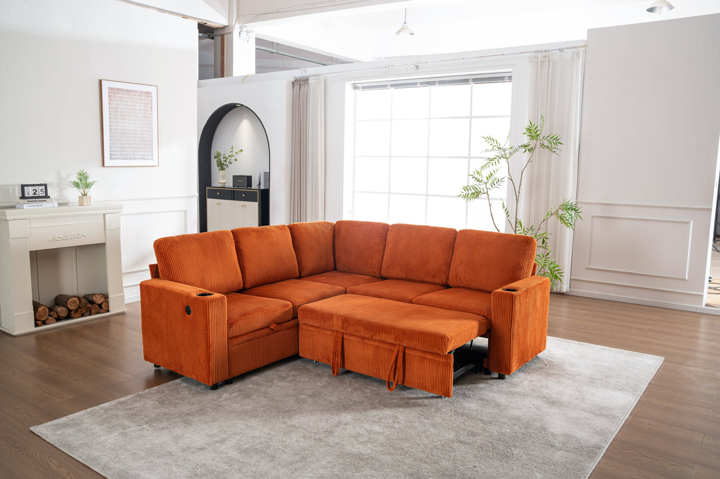 Sectional Sleeper Sofa with Pull Out Bed and USB Charging Ports