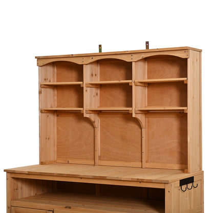 Large Fir Wood Potting Bench, 45.3"L Multi-Functional Outdoor Patio