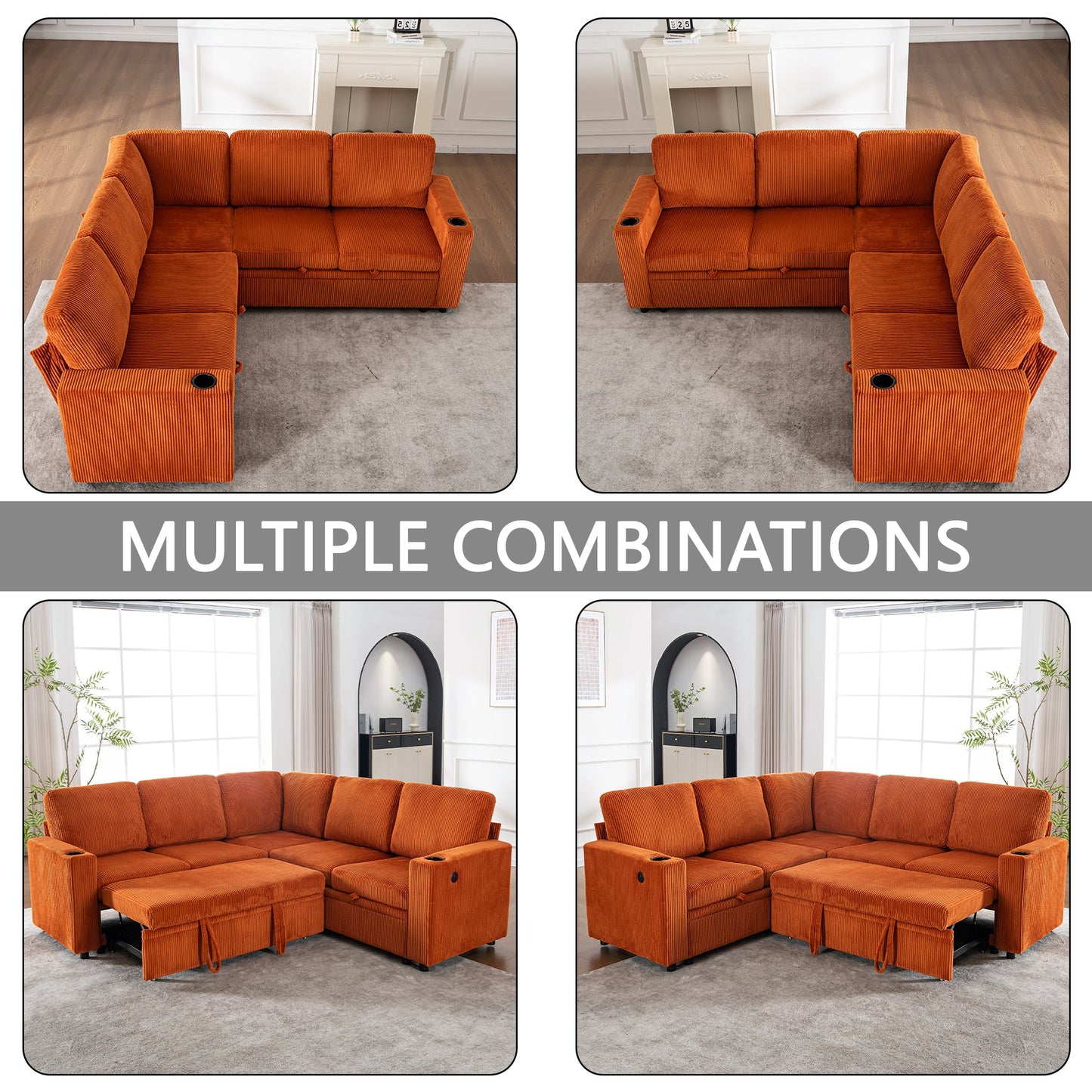 Sectional Sleeper Sofa with Pull Out Bed and USB Charging Ports