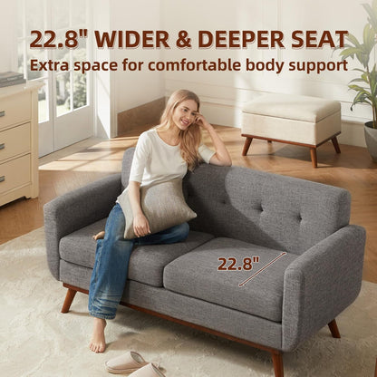 Grey Mid Century Modern Loveseat Sofa 65.3 Inch Living Room