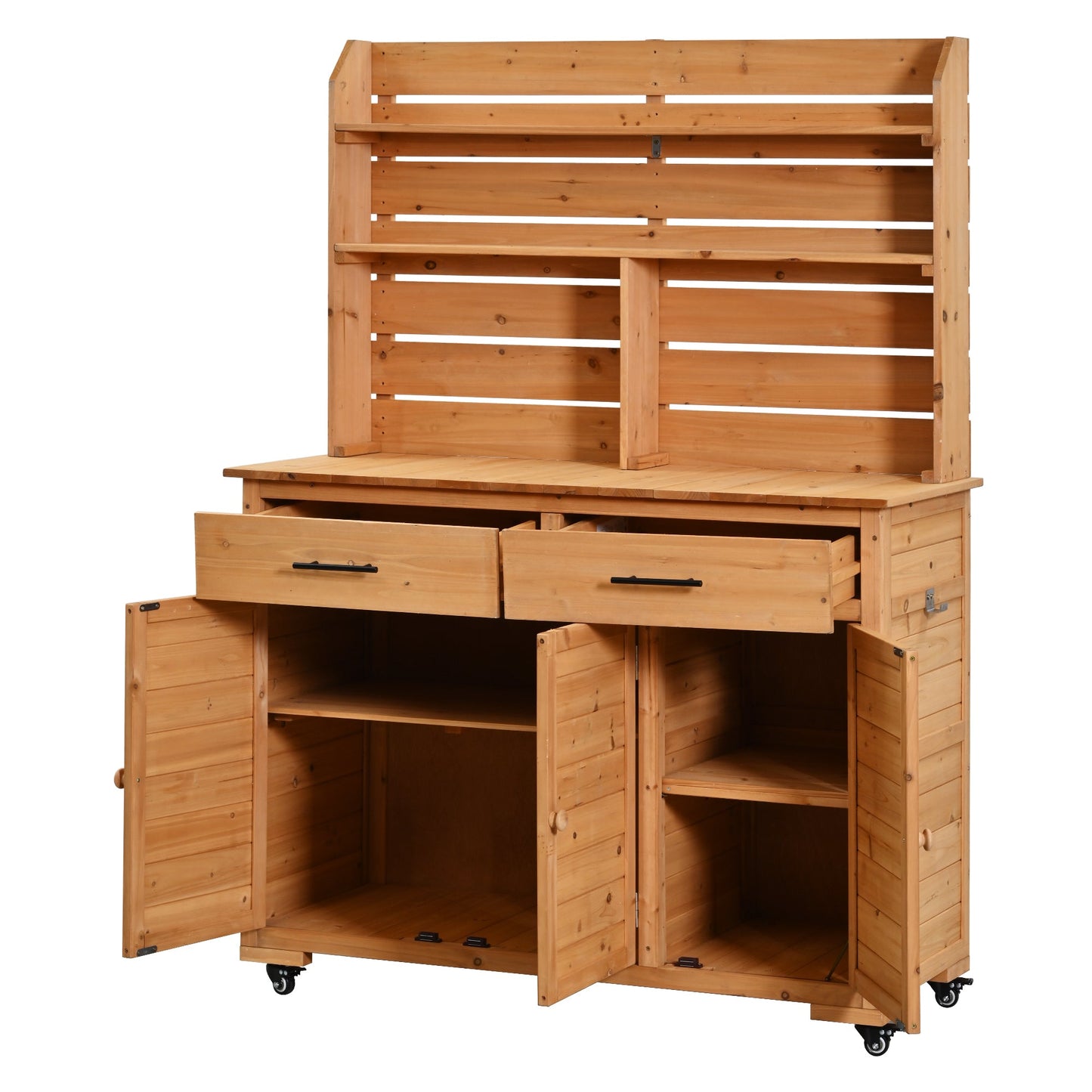 65''H Large Garden Potting Bench with Lockable Wheels and Storage
