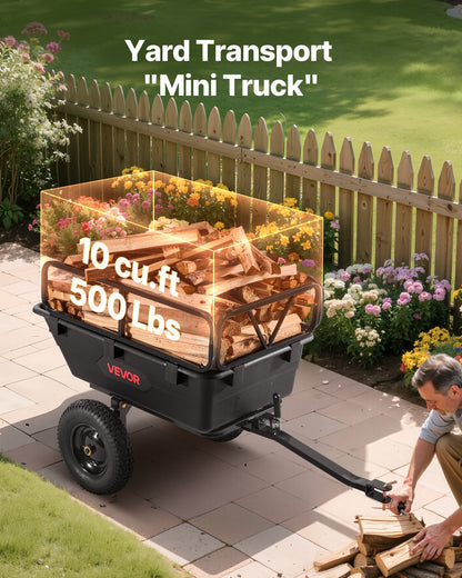 Dump Trailer 500 Lbs 10 Cu. Ft Tow Behind Plastic Garden ATV Trailer