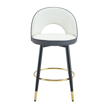 Modern White & Dark Gray Spliced PU Upholstered Rotating Bar Chair Set