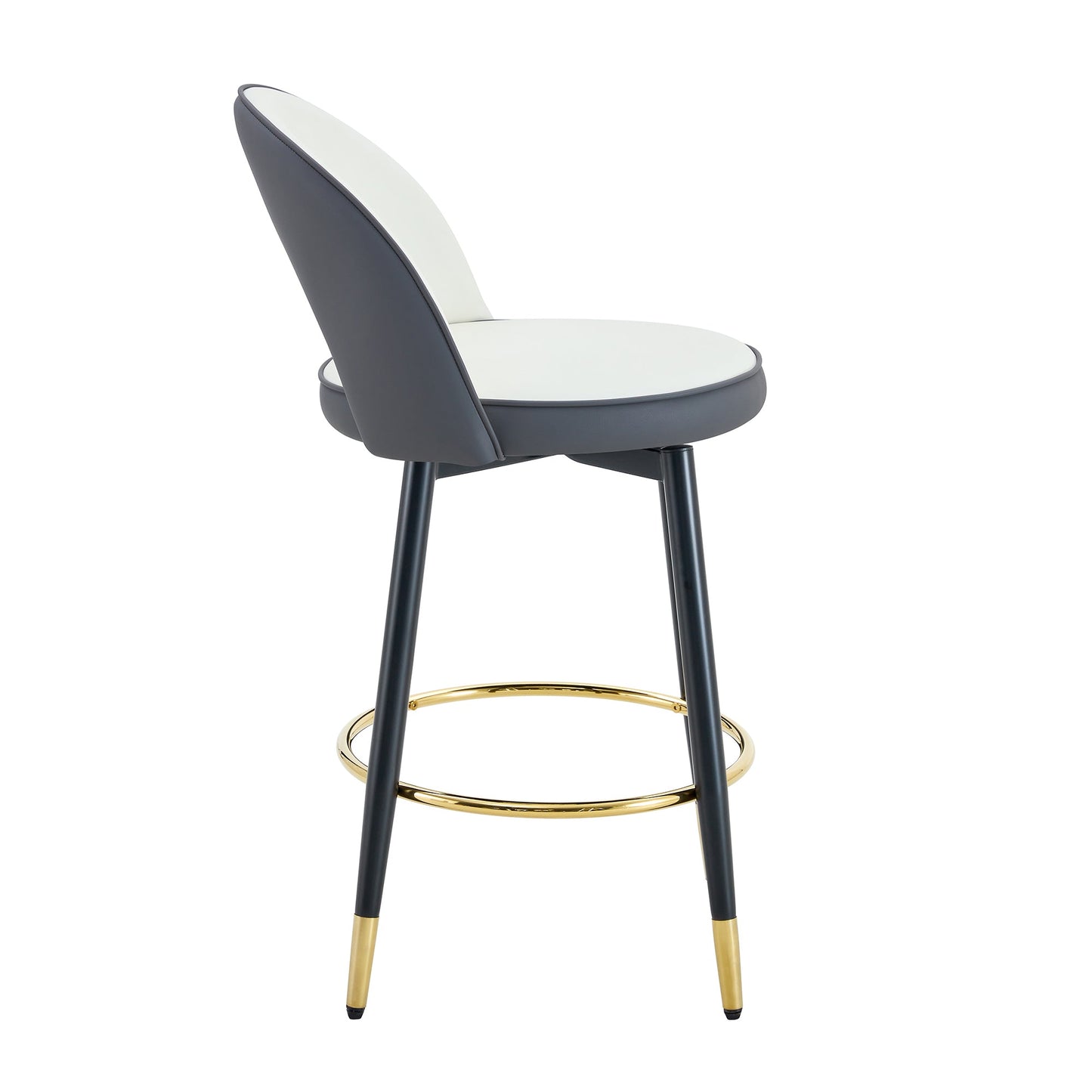 Modern White & Dark Gray Spliced PU Upholstered Rotating Bar Chair Set