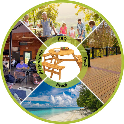 Circular Outdoor Wooden Picnic Table for Patio & Garden