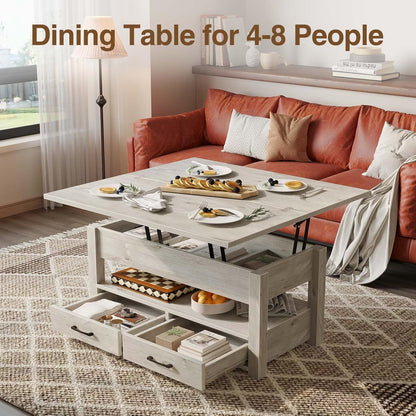 Grey Lift Top Coffee Table With Drawers & Hidden Compartment