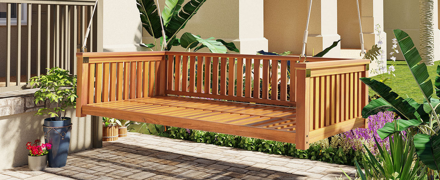 Patio Minimalist Twin Size Garden Swing Bed Wood Porch Swing