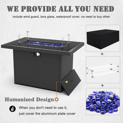 Vakollia 8 Piece Patio Furniture Set With 44 Inch Propane Fire Pit