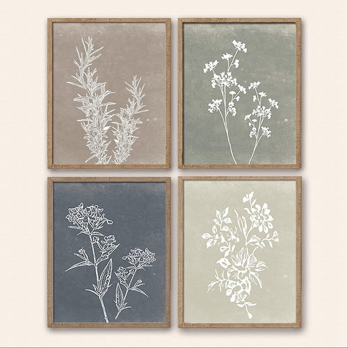 Framed Botanical Wall Art Set of 4 with Walnut 10x10 Frames