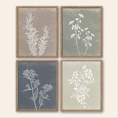 Framed Botanical Wall Art Set of 4 with Walnut 10x10 Frames