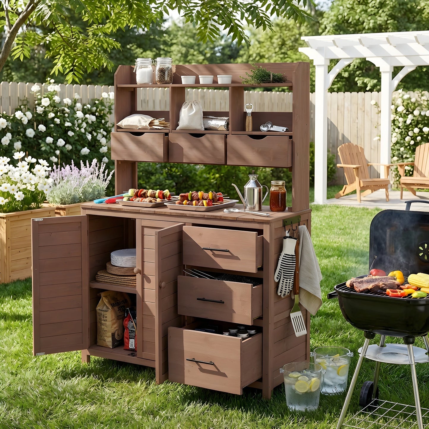 Farmhouse Patio Potting Bench, 44.6''x19.5'' Large Freestanding Garden