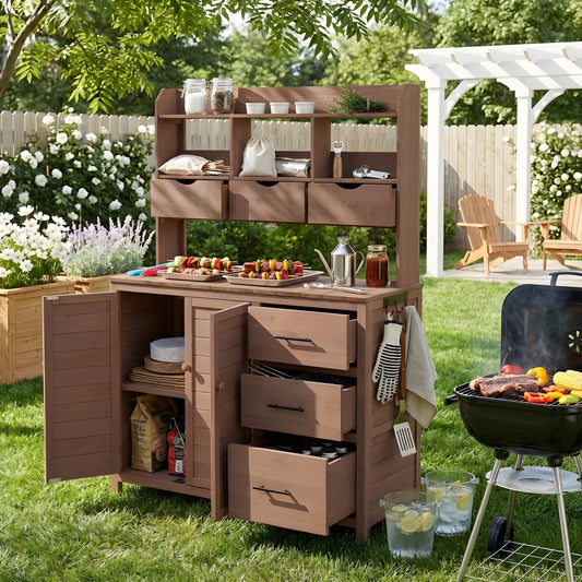 Farmhouse Patio Potting Bench, 44.6''x19.5'' Large Freestanding Garden