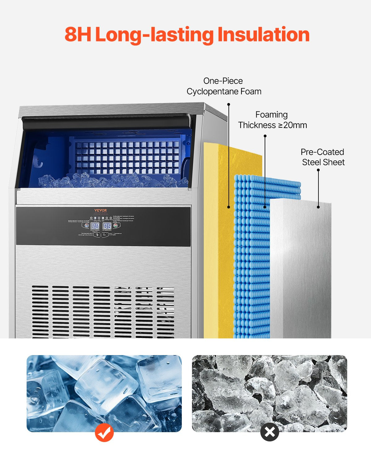 160lbs/24H Commercial Ice Maker with 66lbs Storage Capacity