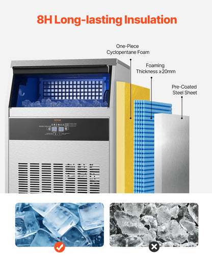 160lbs/24H Commercial Ice Maker with 66lbs Storage Capacity