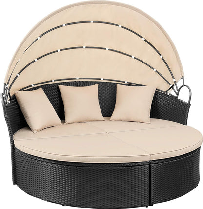 Outdoor Round Daybed With Canopy Wicker Patio Sofa