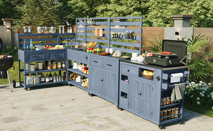 41.7'' Large Patio Rolling Kitchen Island with Sink & Storage