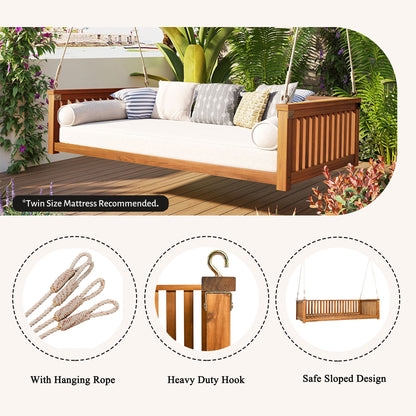 Patio Minimalist Twin Size Garden Swing Bed Wood Porch Swing