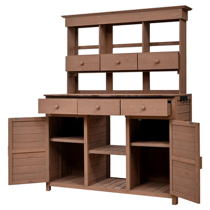 65.7'' H Tall Fir Wood Garden Potting Bench Table with Hutch