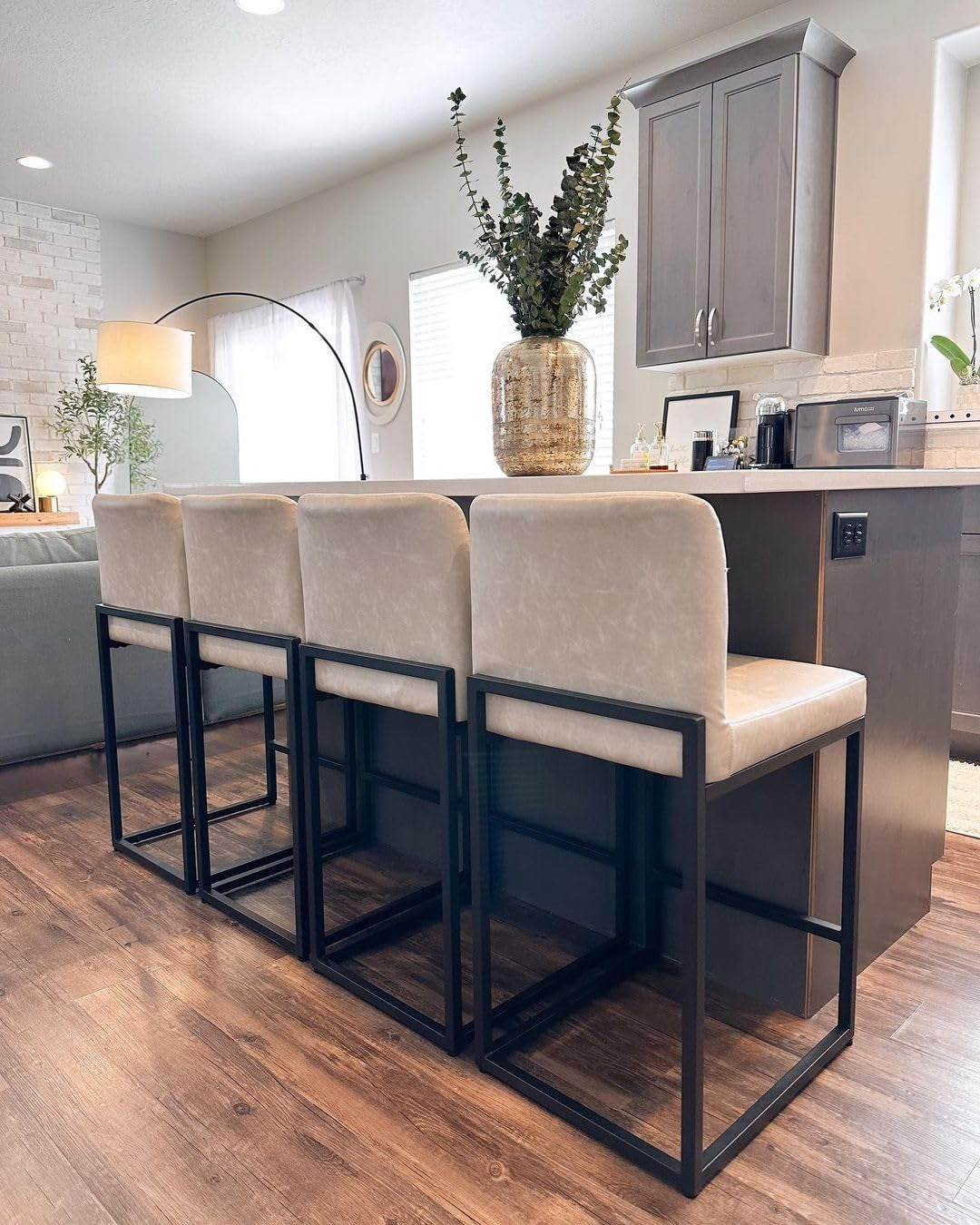 Set of 4 Counter Height Bar Stools with PU Leather Back