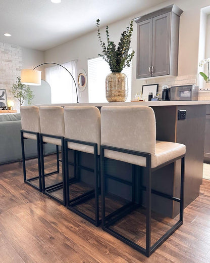 Set of 4 Counter Height Bar Stools with PU Leather Back