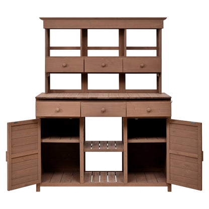 65.7'' H Tall Fir Wood Garden Potting Bench Table with Hutch