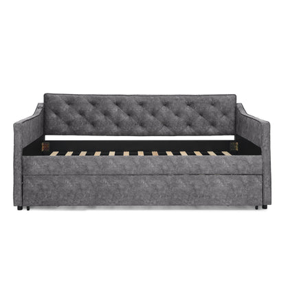 Grey Velvet Mid-Century Style Twin Upholstered Daybed with Pop-Up