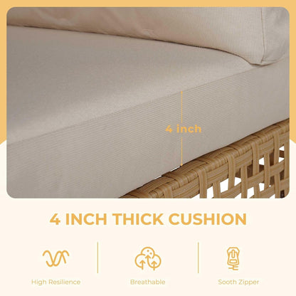 7 Piece Wicker Patio Set with Water-Resistant Beige Cushions