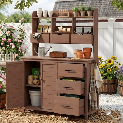 Farmhouse Patio Potting Bench, 44.6''x19.5'' Large Freestanding Garden