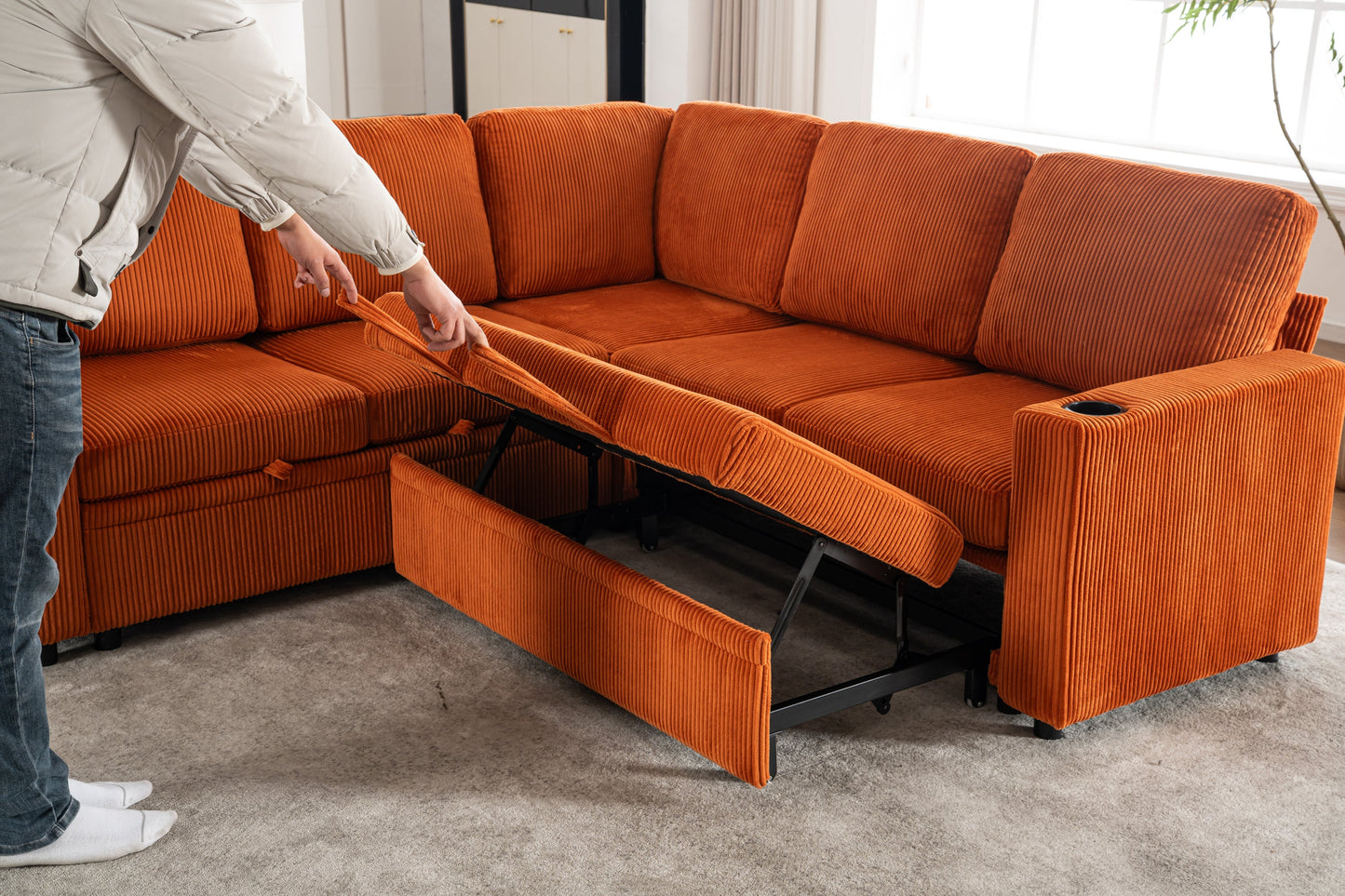 Sectional Sleeper Sofa with Pull Out Bed and USB Charging Ports