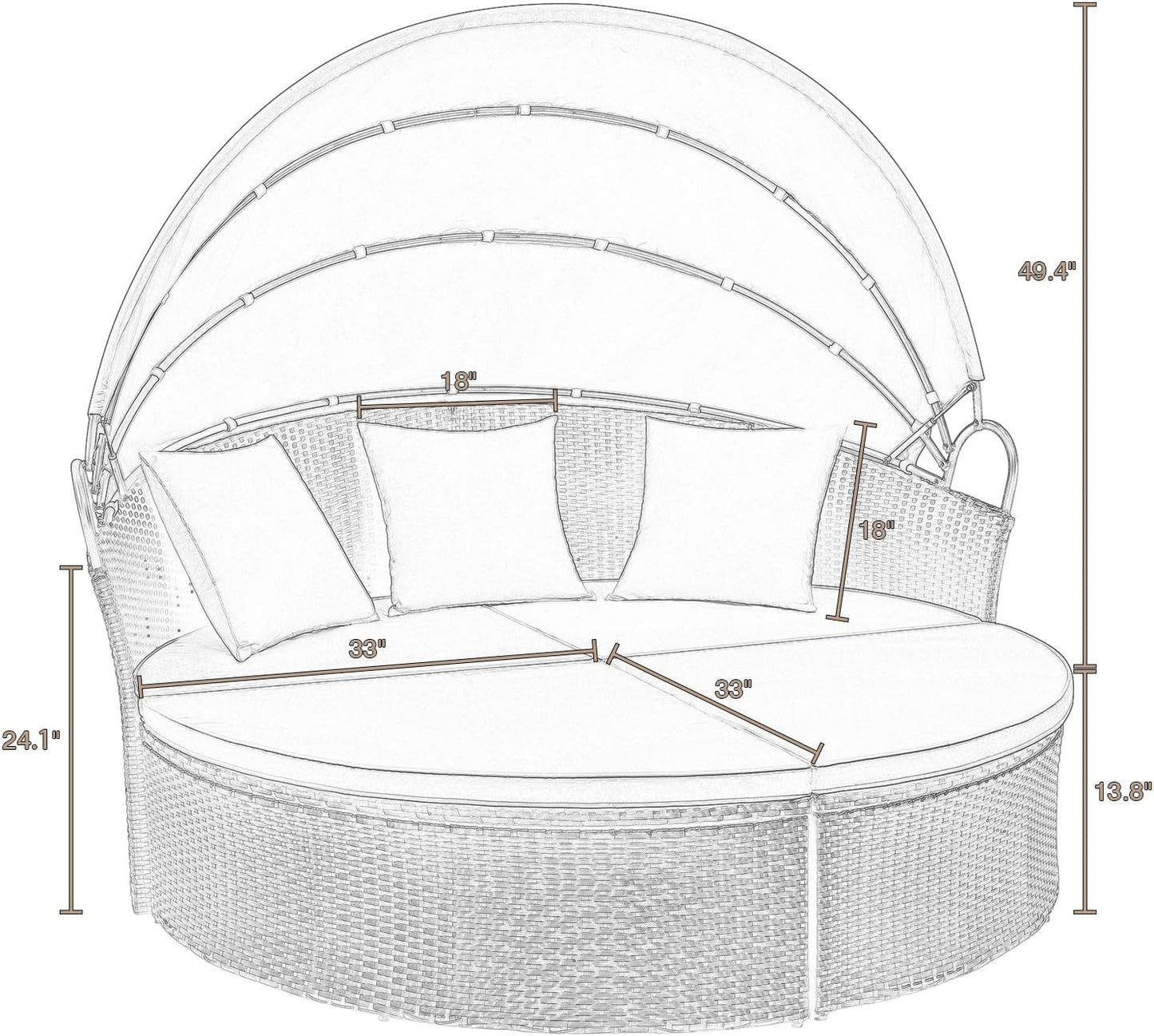 Outdoor Round Daybed With Canopy Wicker Patio Sofa