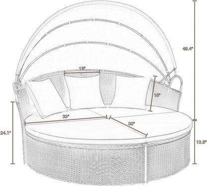 Outdoor Round Daybed With Canopy Wicker Patio Sofa