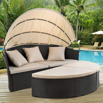 Outdoor Round Daybed With Canopy Wicker Patio Sofa