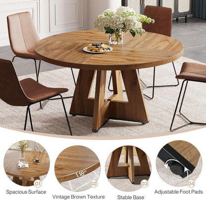 Round 47 Inch Farmhouse Dining Table for Four - Wood