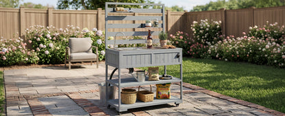 41.7'' Large Patio Rolling Kitchen Island with Sink & Storage