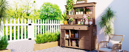 65.7'' H Tall Fir Wood Garden Potting Bench Table with Hutch