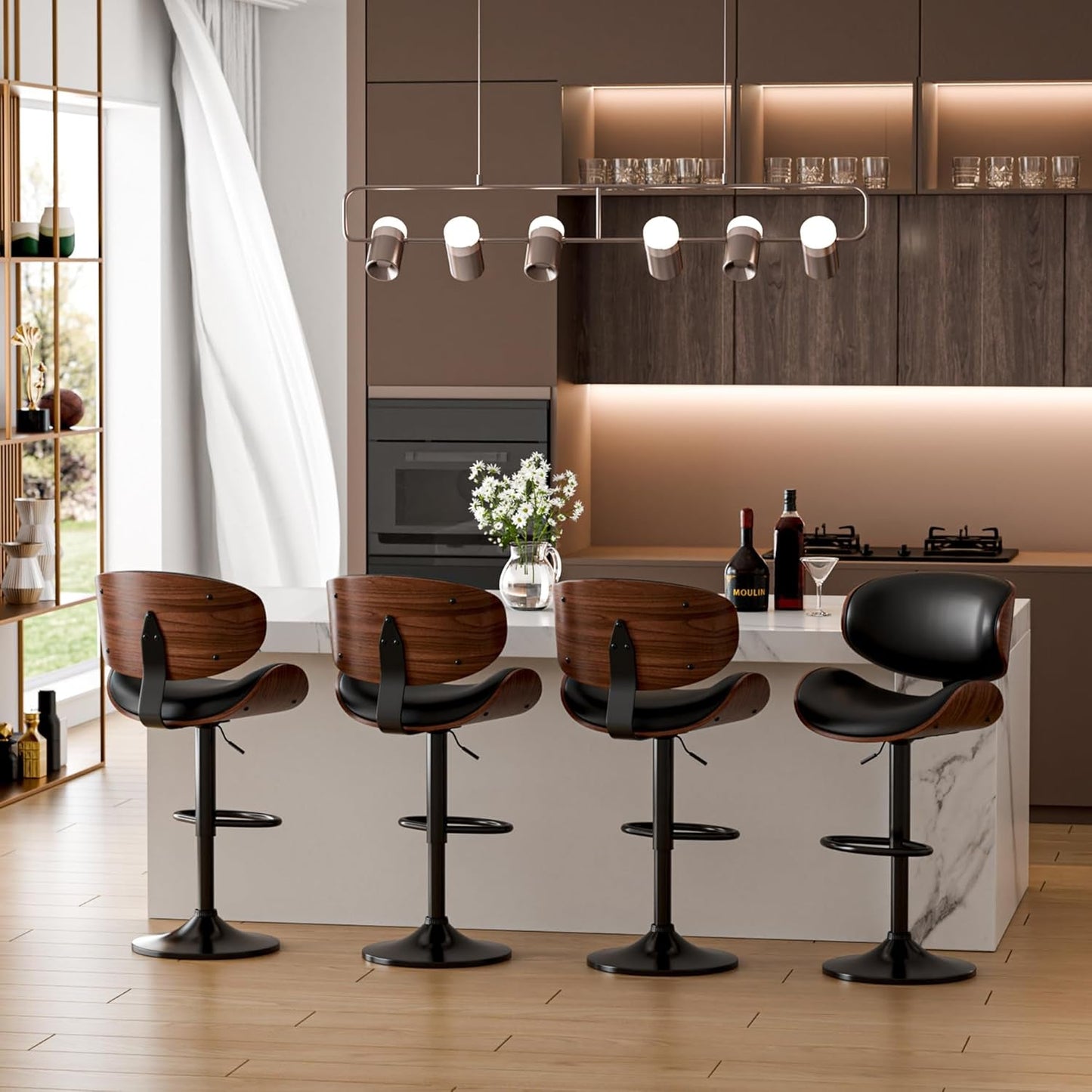 Set of 2 Adjustable Black Swivel Bar Stools for Kitchen Island