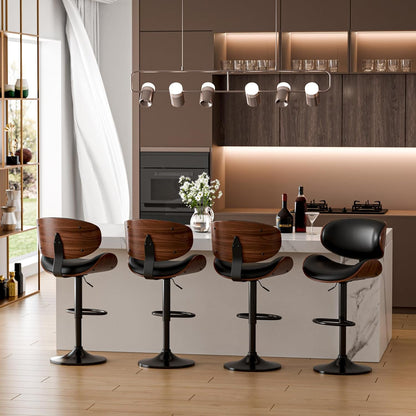 Set of 2 Adjustable Black Swivel Bar Stools for Kitchen Island