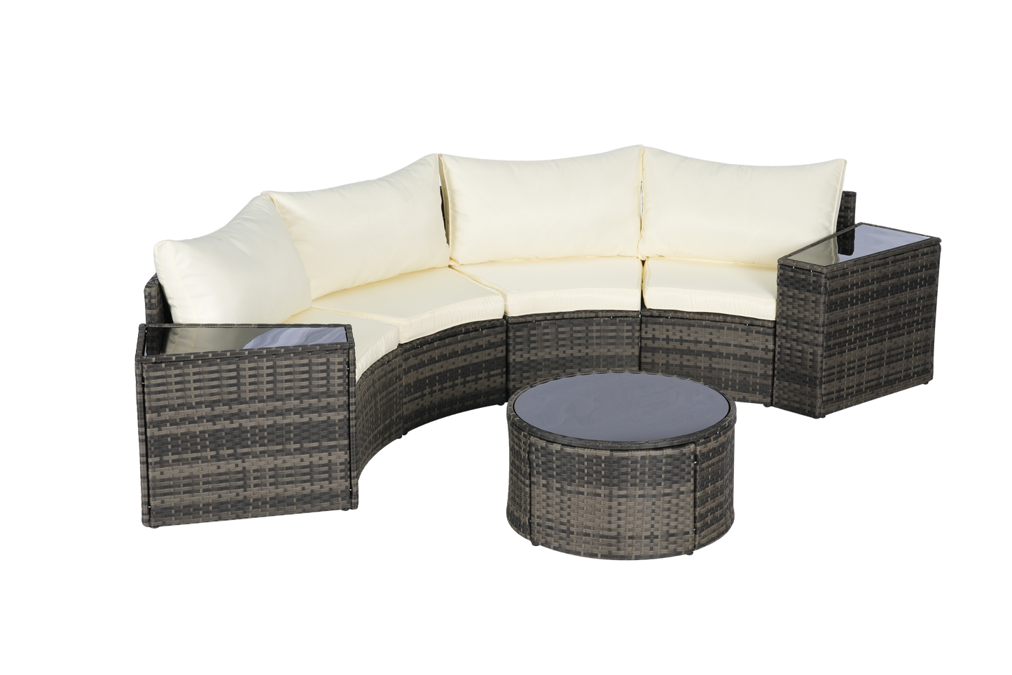 Outdoor Patio Furniture 7-Piece Half-Moon Sectional Round Patio