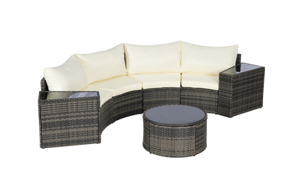 Outdoor Patio Furniture 7-Piece Half-Moon Sectional Round Patio