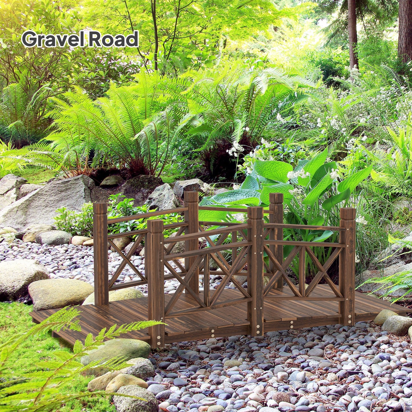 5 ft. Wooden Garden Bridge Footbridge for Backyard Ponds