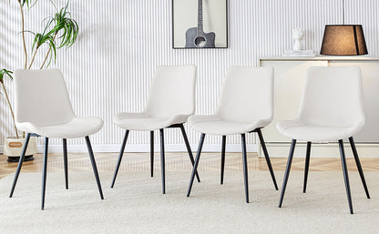 White Artificial Leather Backrest Cushion Dining Chair with Black Metal Legs