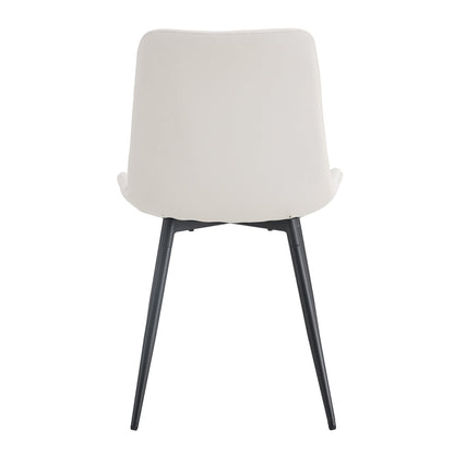 White Artificial Leather Backrest Cushion Dining Chair with Black Metal Legs