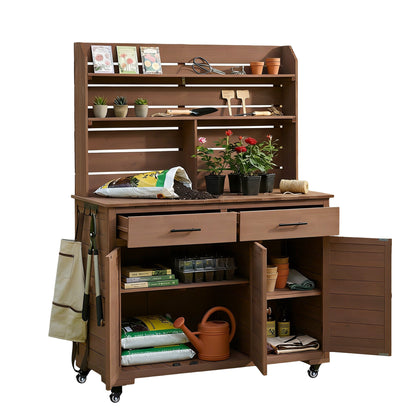 65''H Large Garden Potting Bench with Lockable Wheels and Storage