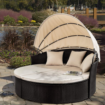 Outdoor Round Daybed With Canopy Wicker Patio Sofa