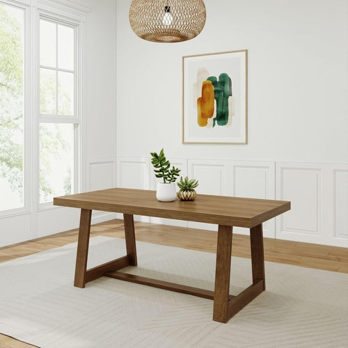 72 Inch Farmhouse Dining Table Solid Wood Rustic Kitchen Table Pecan