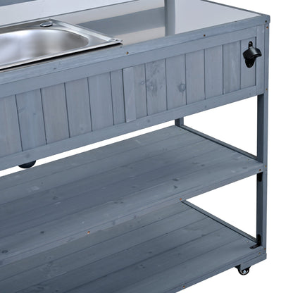 41.7'' Large Patio Rolling Kitchen Island with Sink & Storage